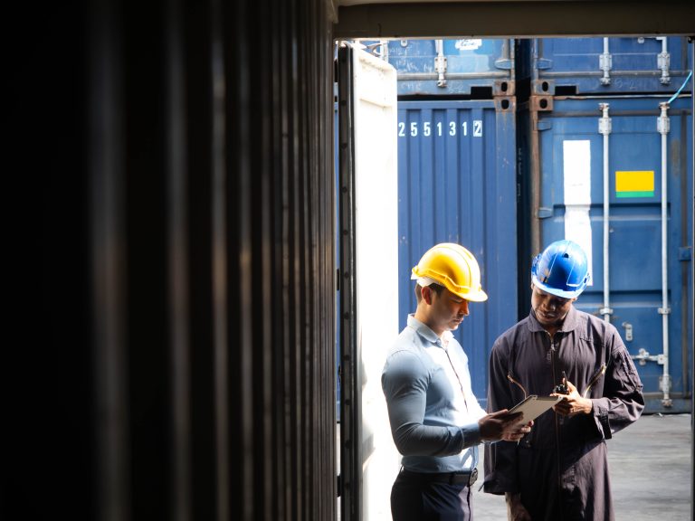 Foreman engineering african black skin employee talk shipping import export container bill of landing custom clearance freight collect report check agreement business terminal factory technology